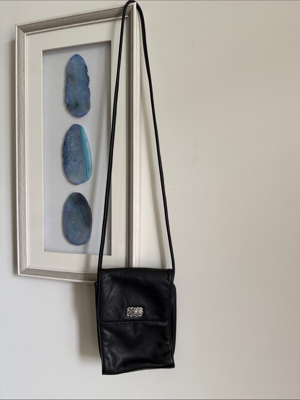 Fossil Black Leather Crossbody with Silver Accent